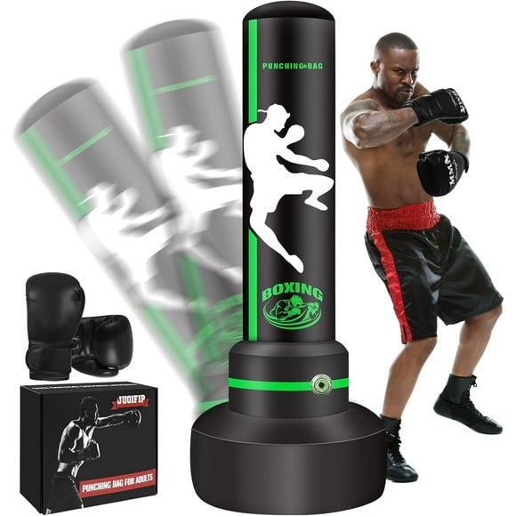 JUOIFIP Filled PVC Freestanding Punching Bag with Boxing Gloves, 1.75 kg, Green