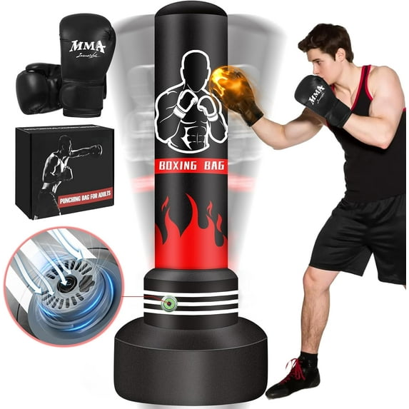 Punching Bag with Stand Adult Freestanding Heavy Boxing Punching Bag with Boxing Gloves and Electric Air Pump for Adult Youth, Men Stand Kickboxing Bags