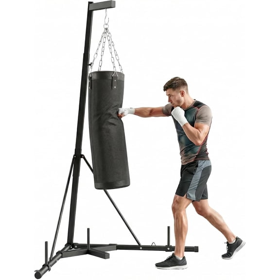 Punching Bag with Stand for Adults, 72.8"-90.9" Height Adjustable Freestanding Boxing Stand with Canvas Sandbag, Stable Triangular Base and 1" Weight Plate Storage for Home Gym MMA