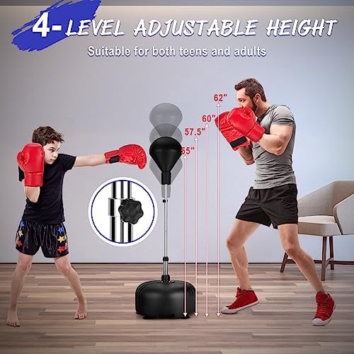 Boxing Base Punching Bag with Stand, Freestanding Reflex Speed Bag w/ Boxing Gloves ...