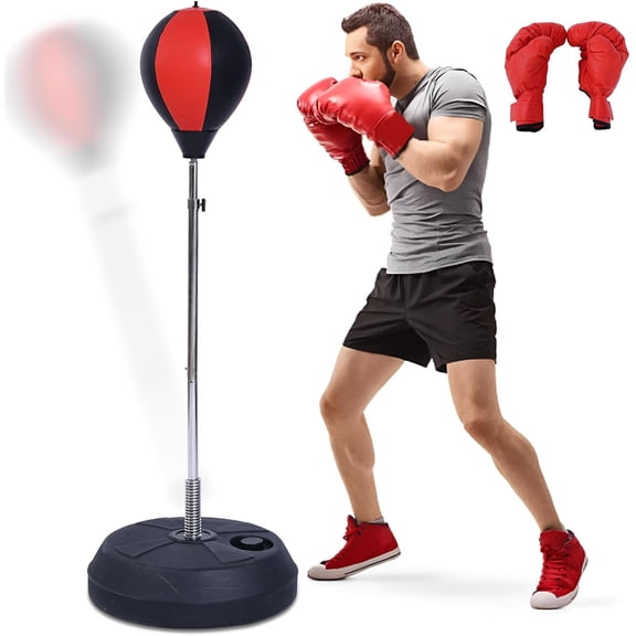 Punching Bag with Stand, Heavy Boxing Bag Height Adjustable Reflex Bar and Speed Punching Bag for Adults & Youth, Home Gym Training Equipment for MMA Fitness Stress Relief