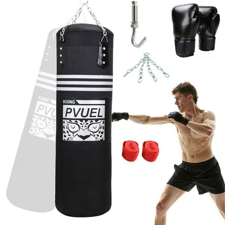 Punching Bag Thai MMA Training Fitness Workout Sandbags Boxing Bag With 2  Boxing Punching Gloves Bandages -Black