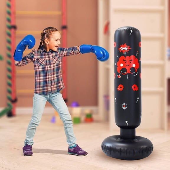 Punching Bag Toy, 47 Inch Larger Stable Inflatable Boxing Bag Set, Ideal for Karate, Taekwondo, MMA Practicing,Black