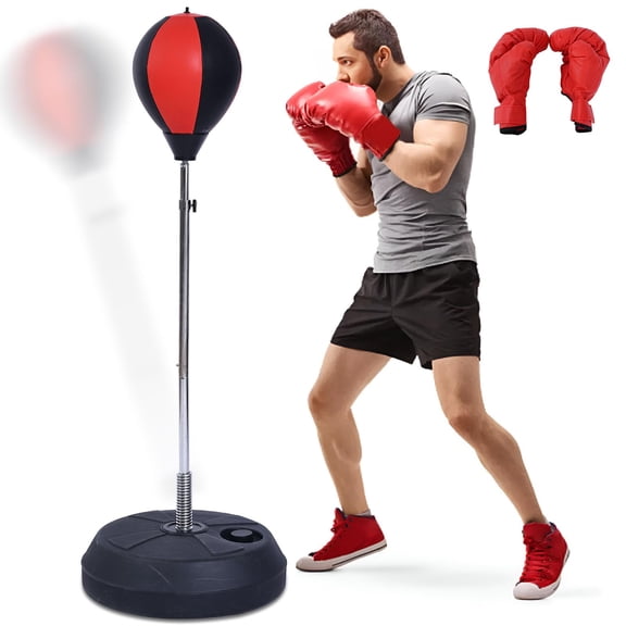 Punching Bag With Stand- Height Adjustable Freestanding Boxing Speed Reflex Bar  Home Gym Equipment For Mma Fitness (red)