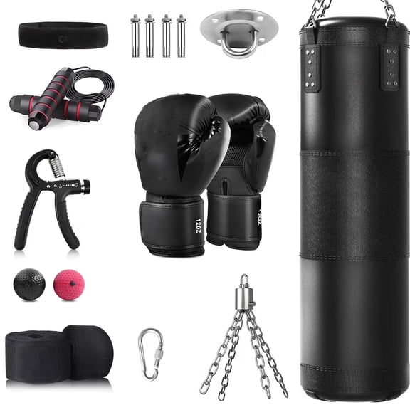 Punching Bag for Adults, 4ft Heavy Boxing Bag Set Unfilled with 12oz Gloves, Black