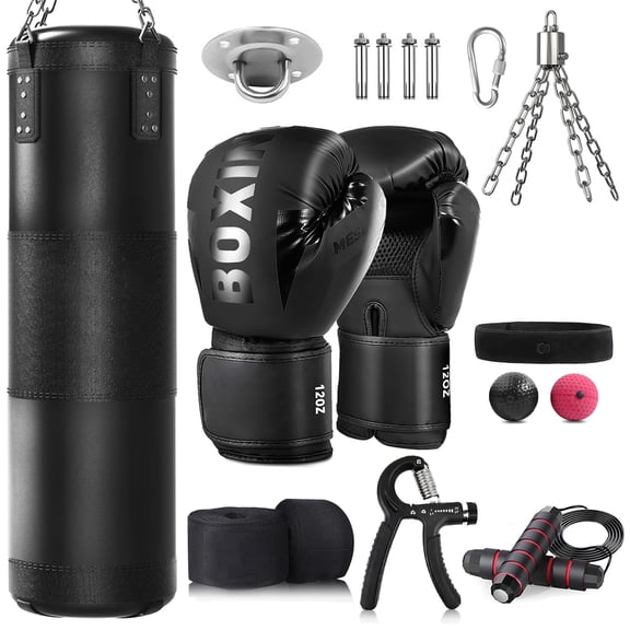 Punching Bag for Adults, 4ft Heavy Boxing Bag Set with 12 OZ Gloves for MMA Karate Kickboxing Boxing - Unfilled
