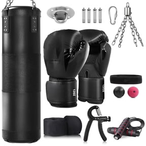 FEHNAG Punching Bag for Adults, 4ft Heavy Boxing Bag Set with 12 OZ Gloves for MMA Karate Kickboxing Boxing - Unfilled