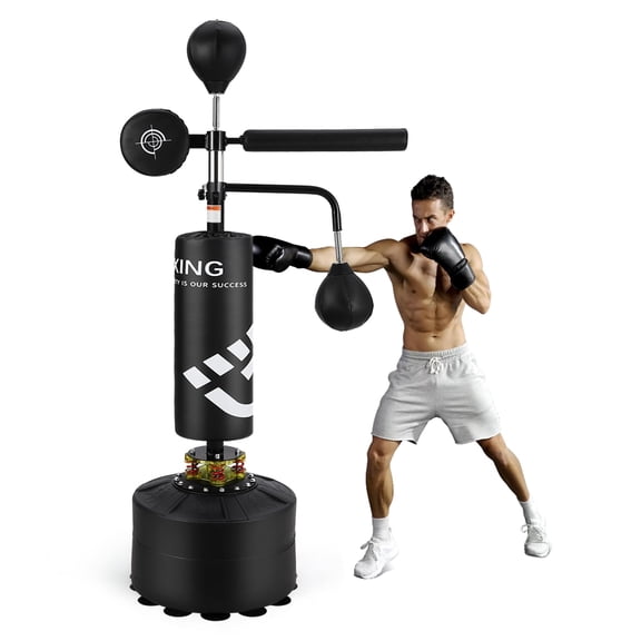 Punching Bag with Stand 5 in 1 for Adults Teens, Heavy Boxing Bag Freestanding with Suction Cup, Men Stand Kickboxing Bag for MMA Boxing Muay Thai