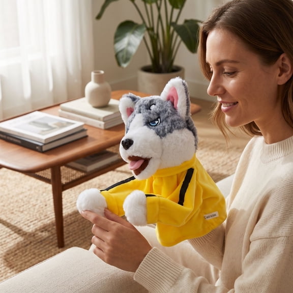 Punching Puppet Animal Boxing Puppet, Shark Puppets Kung Fu Animal Toys Husky Gloves with Sound, Interactive Hand Puppets & Funny Gifts for Small Dogs and Cats to Play with, D