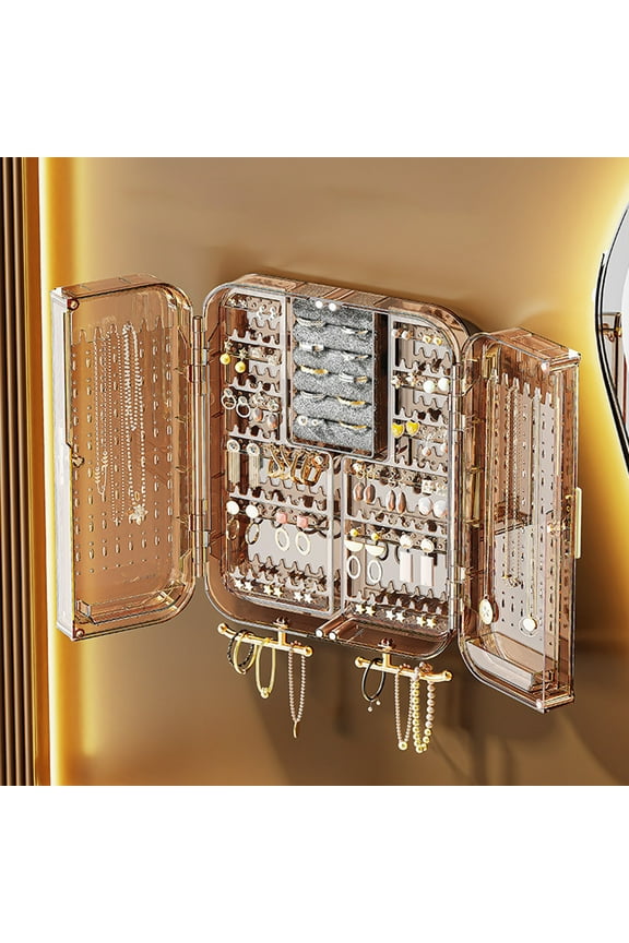 No Punching Wall Mounted Jewelry Organizer with Transparent Display, Hanging Storage for Necklaces Earrings and Rings, Teen Gift for Bedroom Decor and Closet