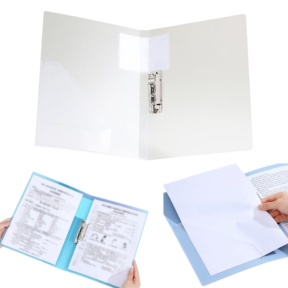 Punchless Clamp Binder Folder, Ringless Binder Holds with Pocket, Flexible Metal Clip and Poly Covers, Letter Size Pages, for Work, Classroom and Office, Clear White