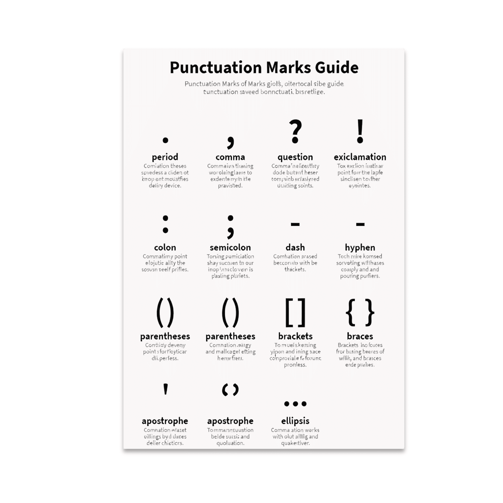 Punctuation Quick Guide Punctuation Marks Guide - Grammar Enthusiast - 13x19 Poster Print ...