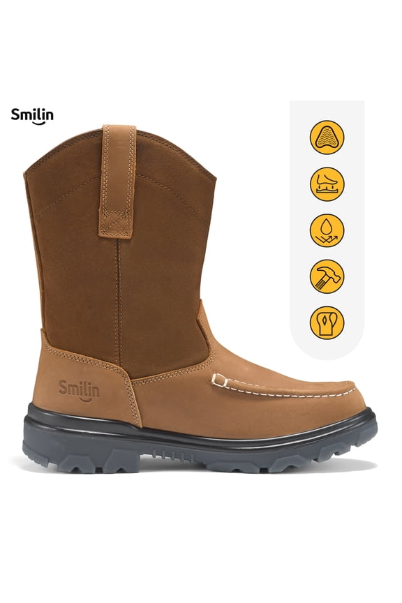 Puncture Proof Wellington Work Boots Shoes for Men,Brown,Size 9.5