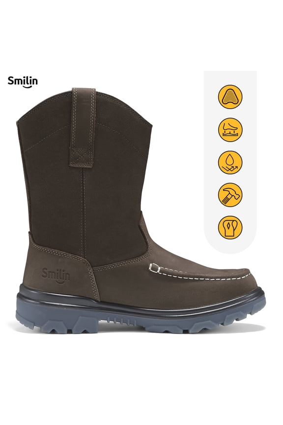 Puncture Proof Wellington Work Boots Shoes for Men,Dark Brown,Size 10