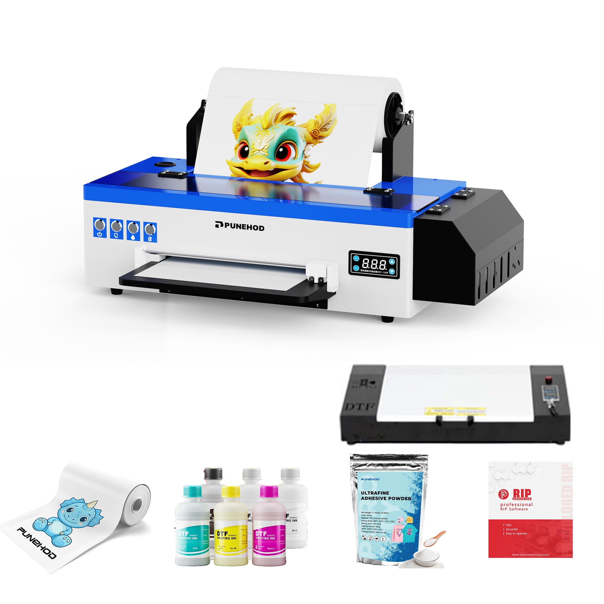 Punehod A3 L1800 DTF Printer with Roll Feeder DTF Transfer Printing Kit With Oven