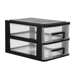 Pungan 1PC 2-Drawer Clear Storage Box Cabinet for Closet, Black and Transparent Organizer Shelf, 8.31" x 5.98" x 5.2"