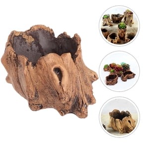 Pungan Stump Log Concrete Planter Succulent Pot Concrete Wooden Stump Flowerpot,4.72"X2.76"X2.36"