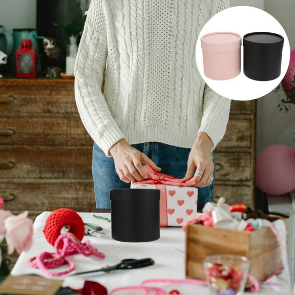 Pungan flower gift box 2 Round Clear Gift Boxes with Lids for Presents and Flowers - Black(4.92"X4.92"X4.72")