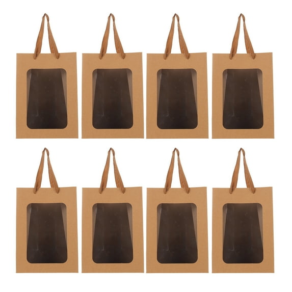 Pungan gift bag 10 Brown Paper Gift Bags w/Transparent Window & Handles for Parties & Events(9.84"X7.09"X5.12")