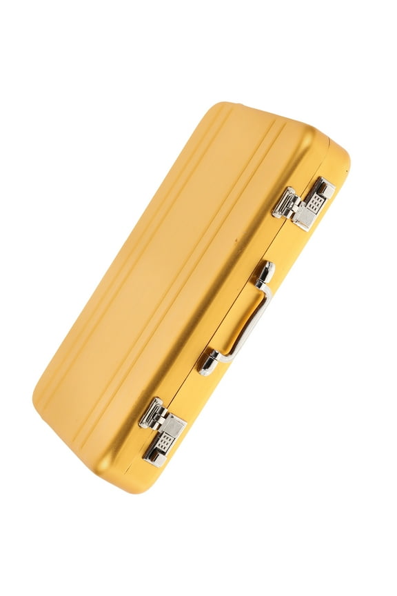 mini briefcase Desktop Business Card Holder Mini Briefcase Metal Case Organizer Golden,3.9"X2.56"X0.59"