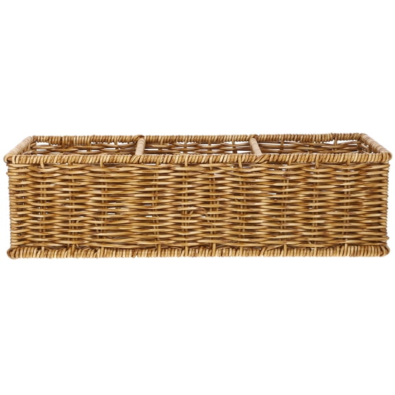 Pungan Large Capacity Plastic Shoe Storage Basket, Woven Style Organizer Bin for Home and Rustic Tabletop Decorative Storage 13.78x5.91x3.74 inches