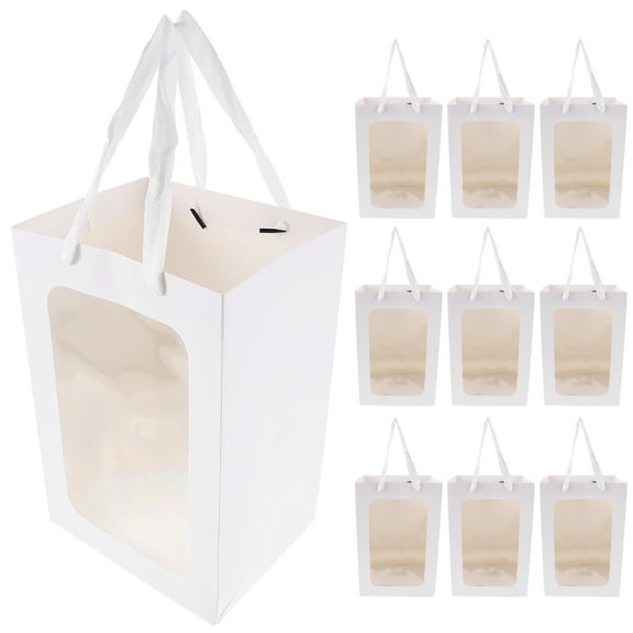 Pungan teacher gift bag 10 Clear Gift Bags with Window & Handles for Weddings & Parties(11.81"X7.87"X6.38")