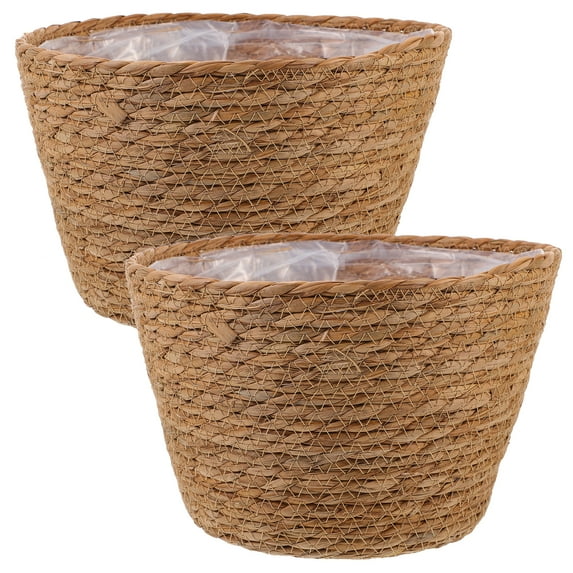 Pungan Woven HANABASS Seagrass Planter Basket Set of 2 for Indoor and Outdoor Plants, 23cm (9.06" x 9.06" x 6.5")