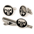 thumbnail image 1 of Punisher Cufflinks, Marvel Skull Tie Clip, Groomsmen Jewelry, Men’s Wedding Gifts, 1 of 4