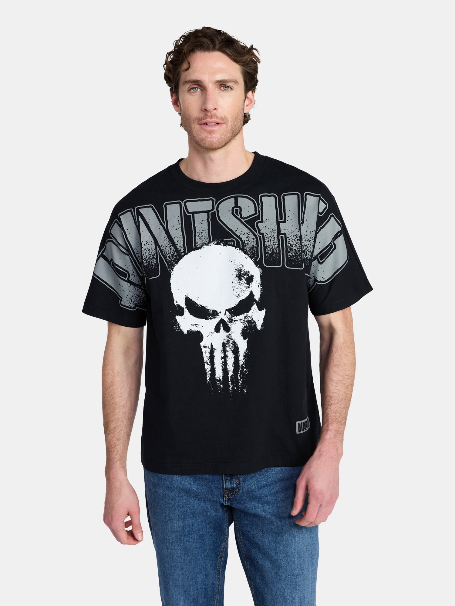 Punisher Men's and Big Men's Oversized Graphic Tee with Short Sleeves, Sizes S-3XL