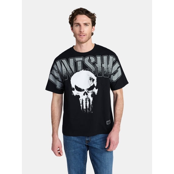 Punisher Men's and Big Men's Oversized Graphic Tee with Short Sleeves, Sizes S-3XL