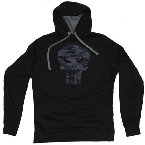 Punisher Mens Hoodie Sweatshirt - Classic Punisher Skull Logo Fillled Gray Camo (Large)