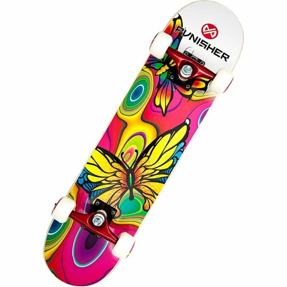 Punisher Butterfly Jive Complete Skateboard 31 Inch Maple Double Kick Deck ABEC 7 Bearings