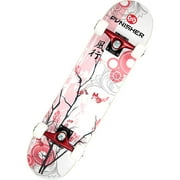 Punisher Complete Skateboard for Beginners 31 Inch Maple Double Kick Deck Cherry Blossom Design