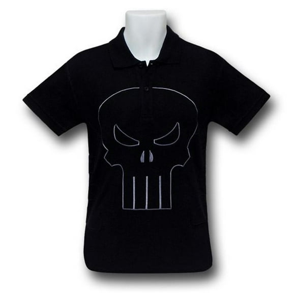 Punisher Skull Armor Print Black Polo Shirt-Men's Medium