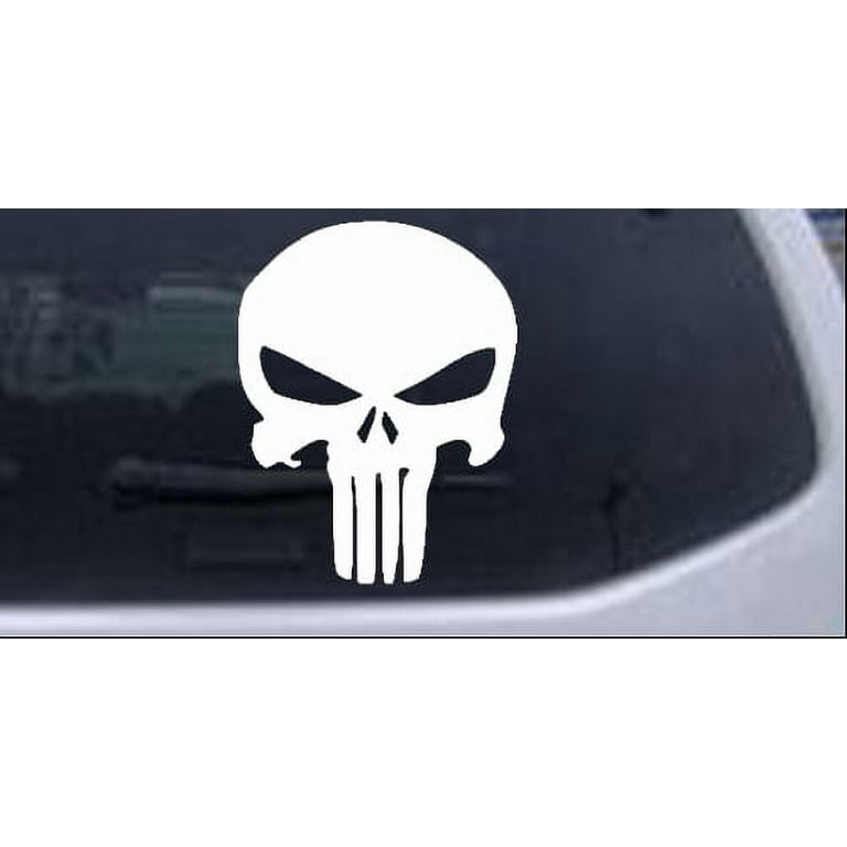 Punisher Skull Car or Truck Window Laptop Decal Sticker White 6in X 4.6in 