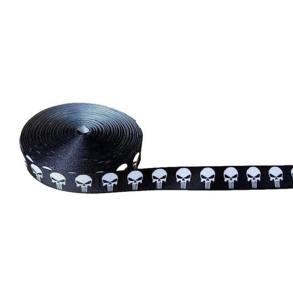 Punisher Skull Logo Black Border 0.5" Wide 3 Yards Long Repeat Ribbon