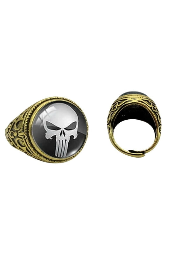 Punisher Skull Logo Glass Domed Adjustable Sizing OSFM Ring