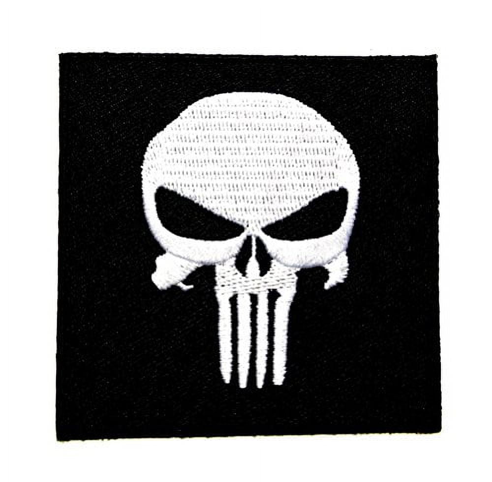 Embroidered Iron On Patch for Punisher Skull-Shaped Patch Toothy Skull  Patch Skull Patch with Red Eyes Biker Stripes on The Jacket Iron On Patch  Pride
