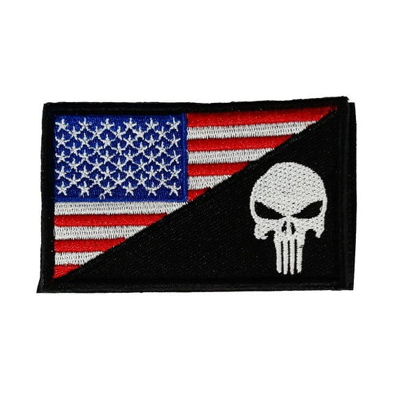 Punisher US Flag Embroidered Hook & Loop Patch Applique Biker Emblem Tactical