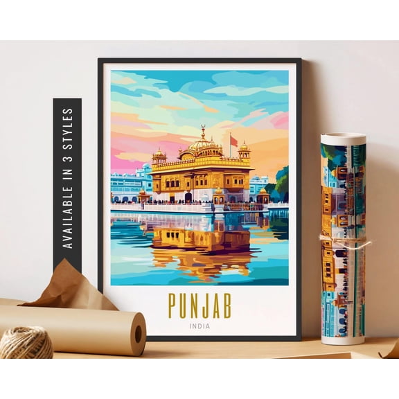Punjab India Art Poster Travel City Art Gift Golden Temple Punjab Wall Art Poster Colorful City Travel Art Gift Wall Decor Home Decor, 12x18 UNFRAMED