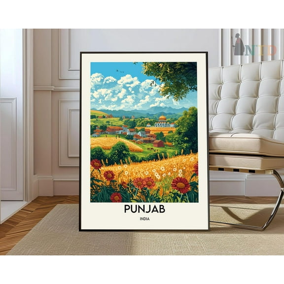 Punjab India Travel Poster Wall Art Print, Unframed Canvas 24x36in