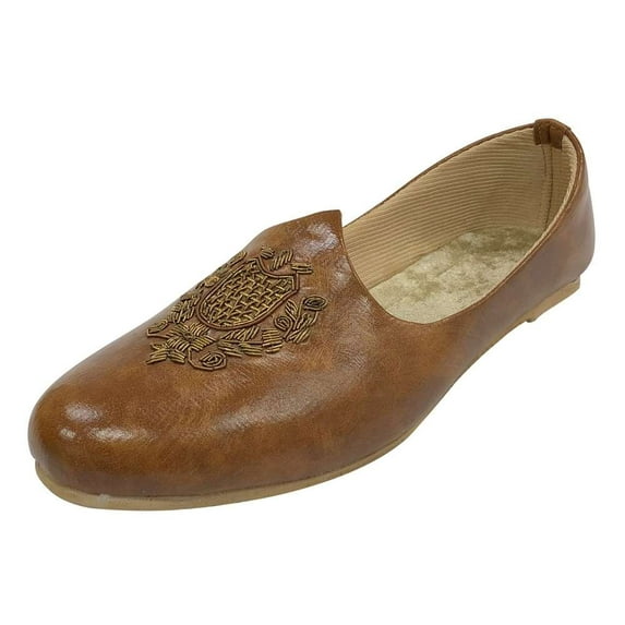 Punjabi Jutti For Men's Tan Wedding Sherwani Juttis Traditional Ethnic Slip-on Loafers Jooti Handmade Mojari Indian Shoes US 12 / EURO 45