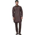 thumbnail image 1 of Punjabi Kurta Pajama Set Pathani Solid Color Indian Wear for Men (Coffee, 3XL), 1 of 8