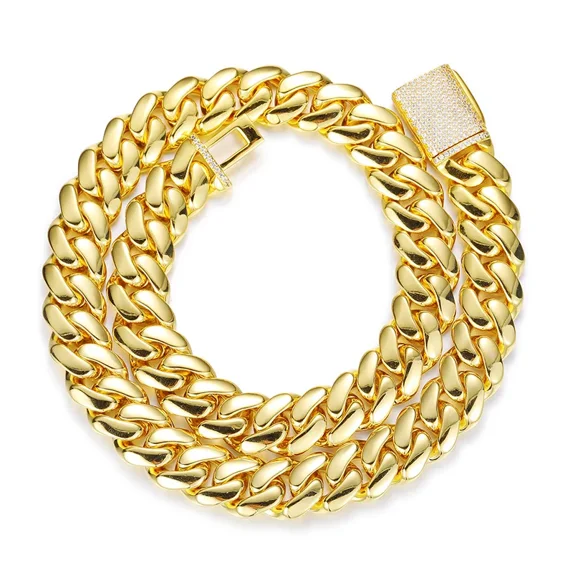 Punk 12-20mm Cuban Necklace 18K Gold Plated Buckle with 5A Cubic Zirconia Hip Hop Chain Link Necklace Copper Metal Dropshipping GC
