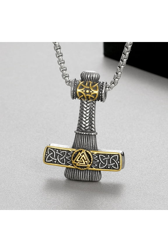 Punk 14K White Gold Necklace for Men Thor Hammer Mjolnir Viking Amulet Hammer Scandinavian Pendant Norse Jewelry Chain Pendant Jewelry