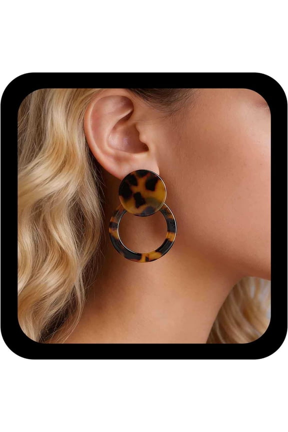 Punk Acrylic Tortoise Circle Dangle Earrings - Brown Tortoise Shell Hoop Drop & Disc Earrings for Women