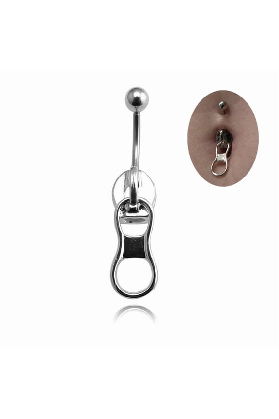 Punk Belly Button Rings Stainless Steel Navel Nail Creative Zipper Navel Ring For Women Girls Body Piercing Jewelry Gifts