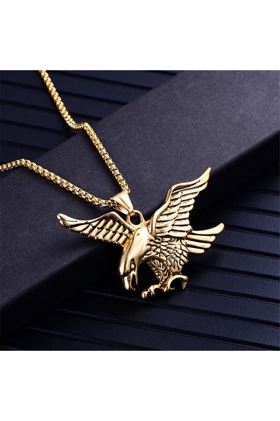 Punk Biker 14K Yellow Gold Animal Eagle Hawk Wing Pendants Necklace for Men Jewelry