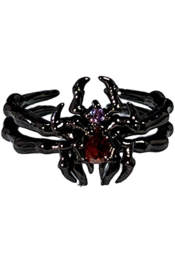 Punk Black CZ Open Band Rings for Women Adjustable Cubic Zirconia Cross Animal Flower Halloween Statement Stacking Layered Wrap Finger Ring Comfort Fit Gothic Retro Holiday Wedding Jewelry