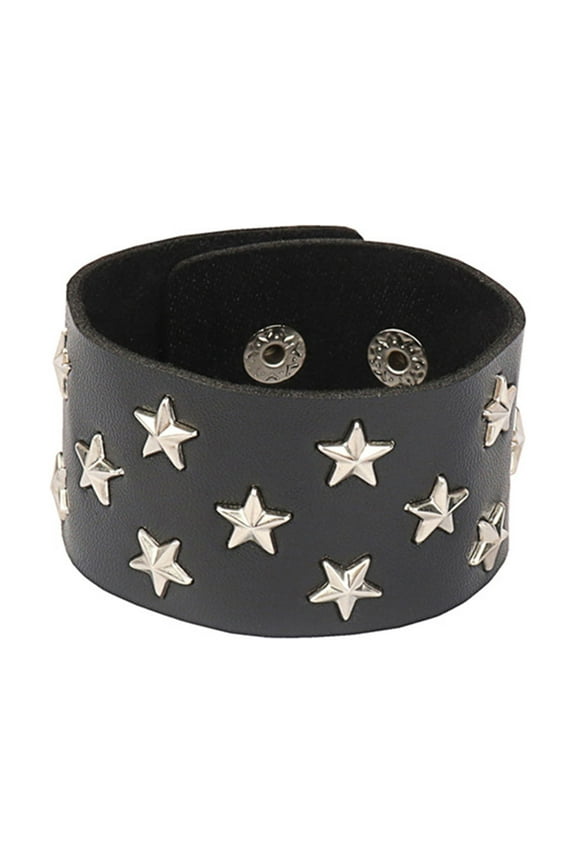 Punk Black Cuff Wrap Leather Studded Wristband Metal Rivets Bangle for Women Men Rock Gothic Jewelry